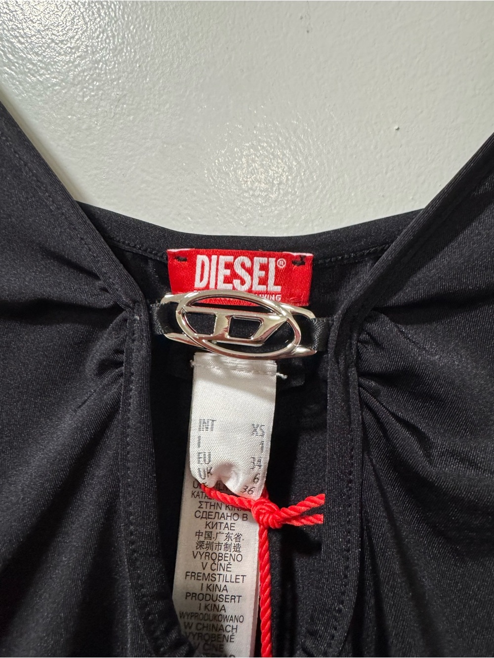 Diesel Meghan UW Black V‑Neck Slim Strap Bodysuit with Front Keyhole Accent - Picture 7 of 10